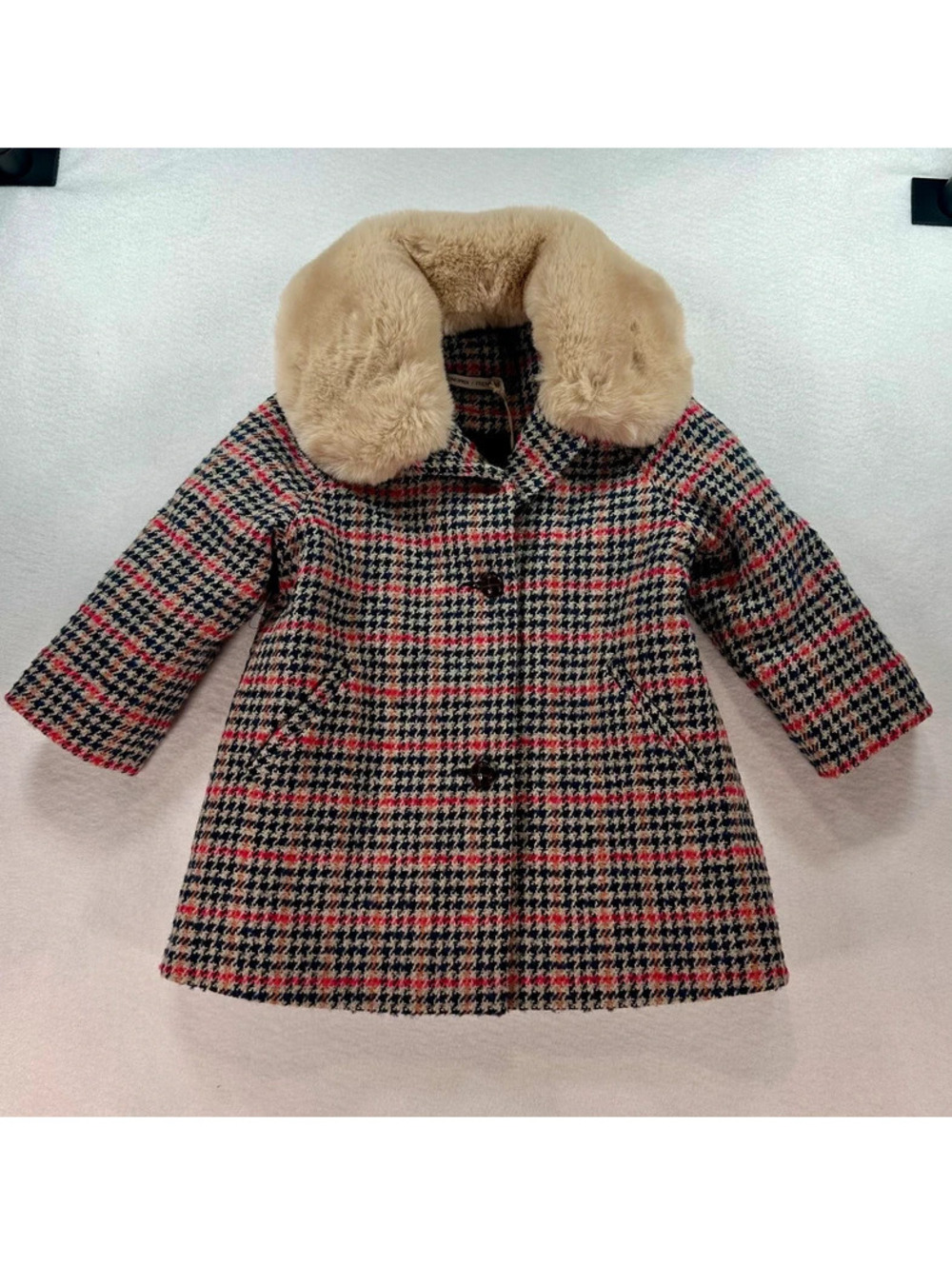 Monoprix Premium Girls Plaid Coat with Faux Fur Collar – Size 3A – NWT